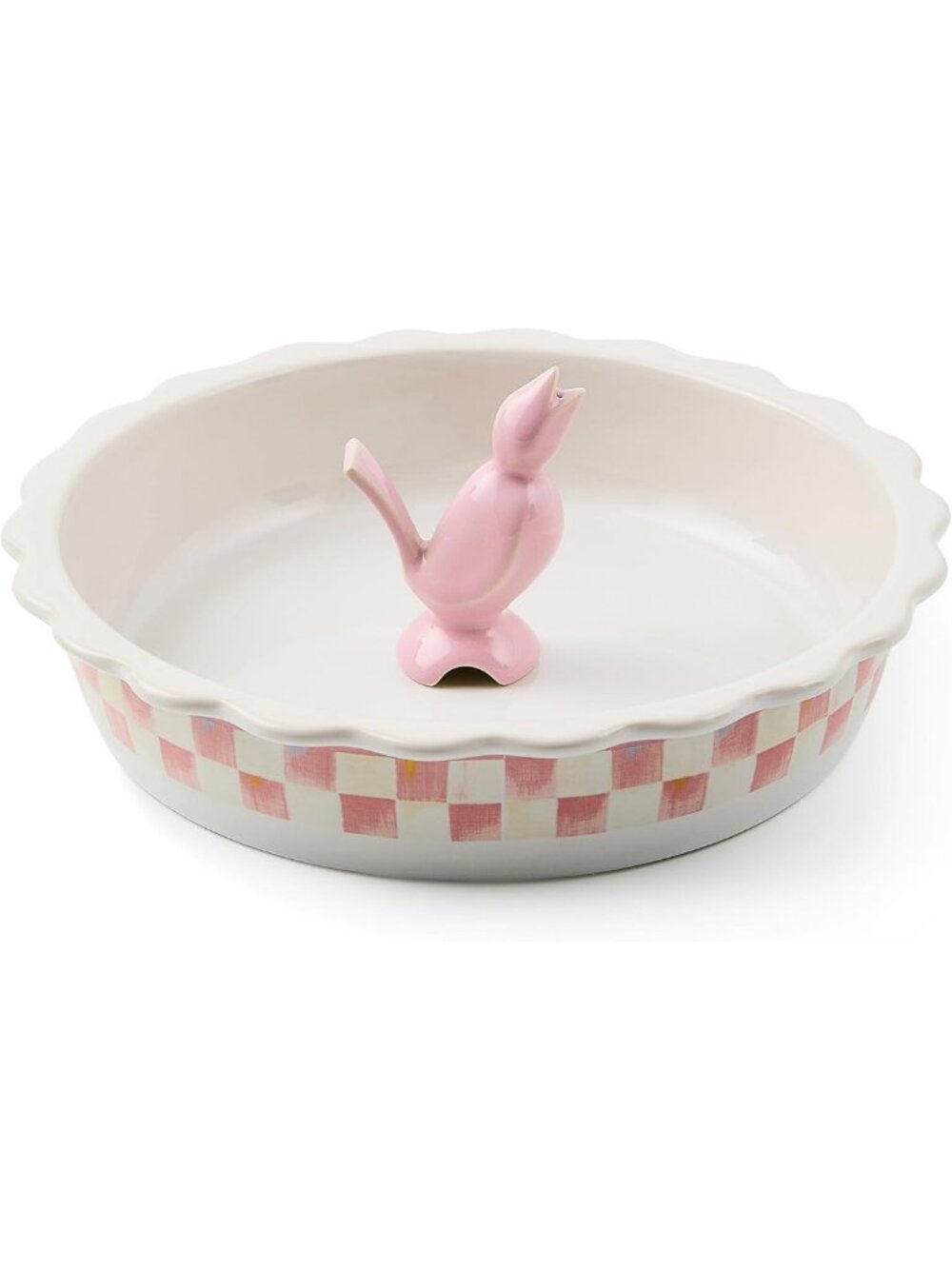 Everyday Stoneware Pie Plate with Pie Bird - Pink & White Check Baking Dish